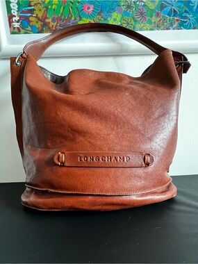 Longchamp Brown Leather Shoulder Hobo Bag